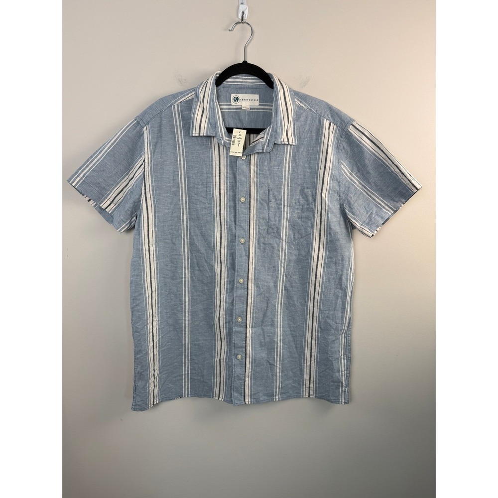 Aéropostale NWTs $37 Large Vertical Stripe Woven Short Sleeve Button-Down Shirt